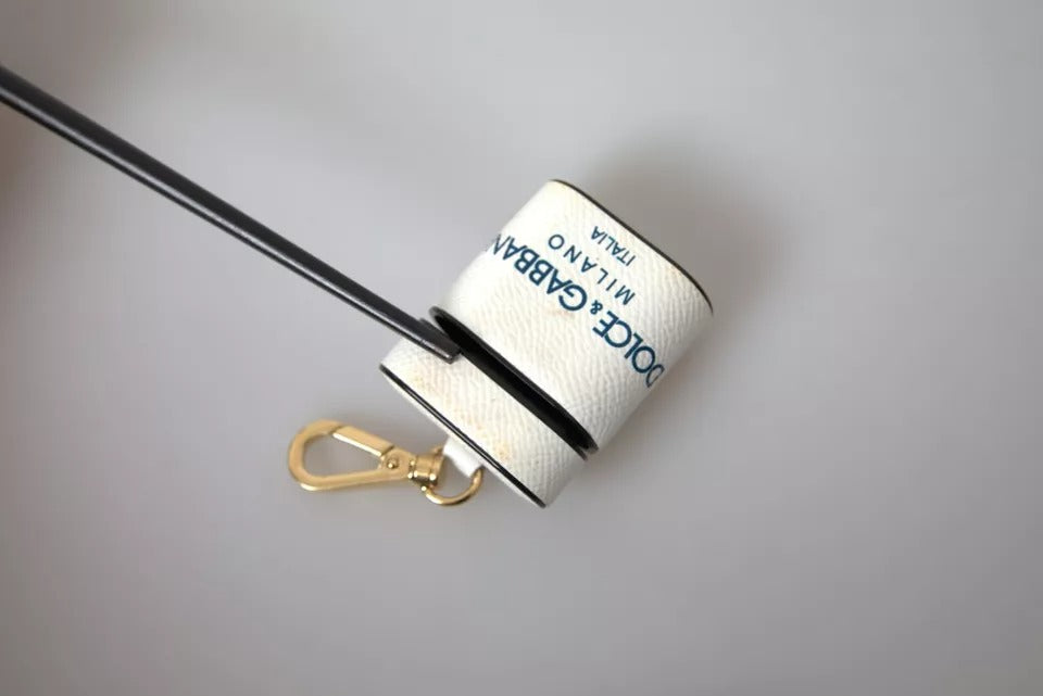 Funda para AirPods Dolce & Gabbana de piel de becerro blanca y azul con correa con logotipo estampado