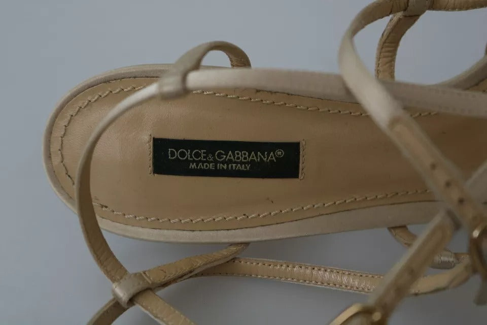 Zapatos de tacón Dolce & Gabbana de seda dorada con tira en el tobillo