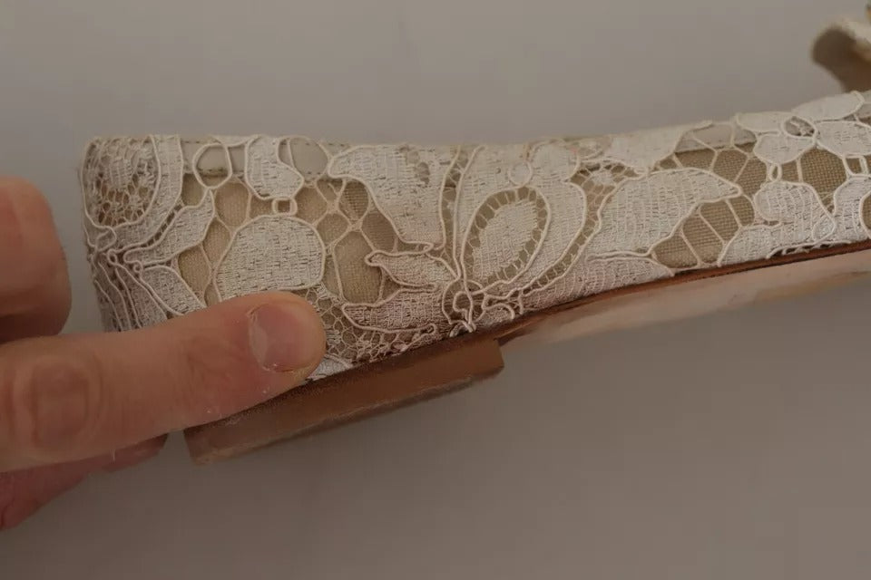 Zapatos Mocasines Bailarinas Beige con Encaje y Cristales Dolce & Gabbana
