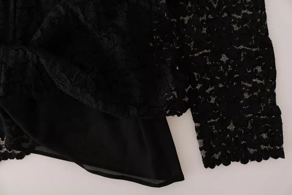 Blusa de nailon de encaje negro de manga larga Dolce & Gabbana