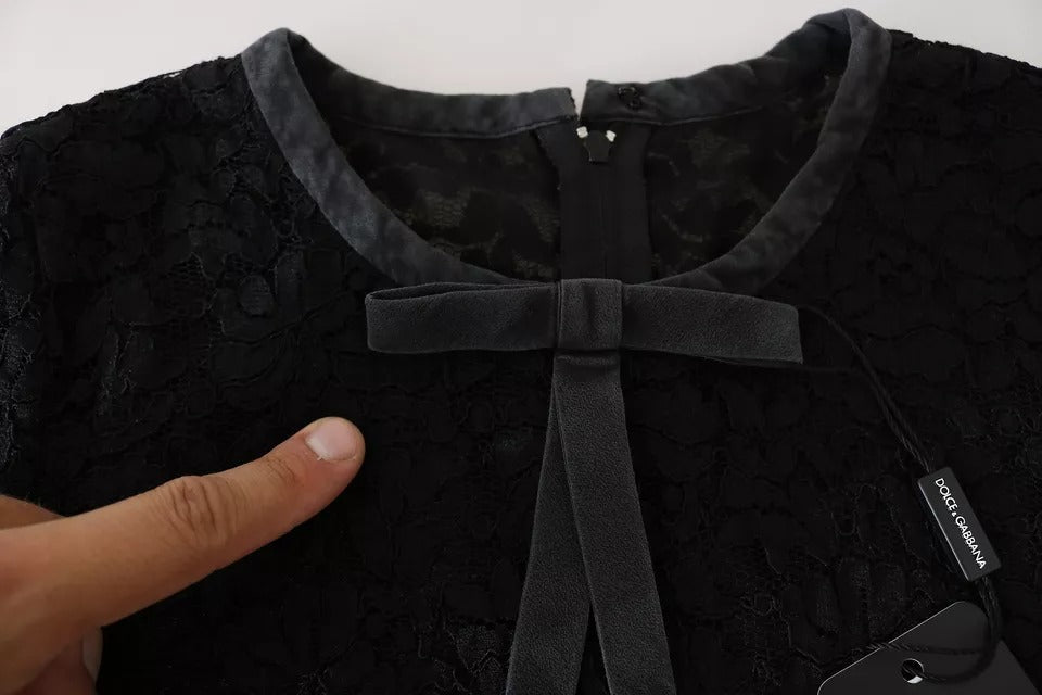 Blusa de nailon de encaje negro de manga larga Dolce & Gabbana