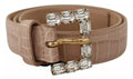 Cinturón de Mujer Dolce & Gabbana de Cuero Beige con Hebilla de Cristal