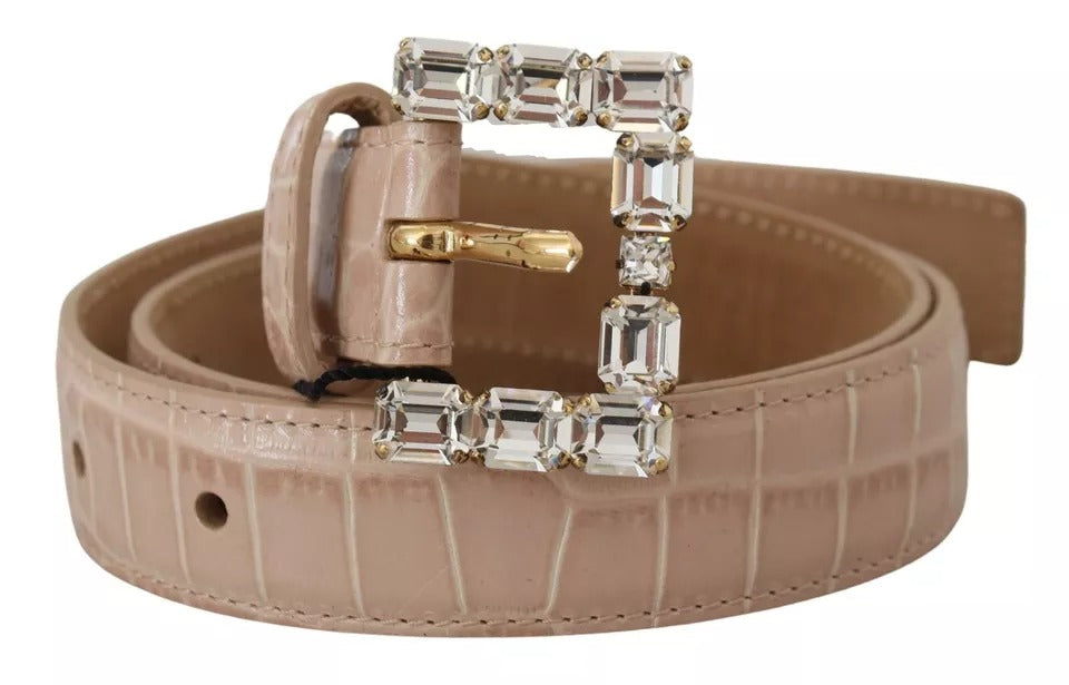 Cinturón de Mujer Dolce & Gabbana de Cuero Beige con Hebilla de Cristal