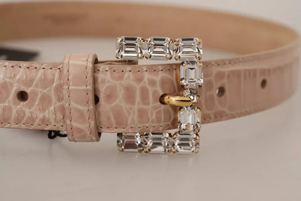 Cinturón de Mujer Dolce & Gabbana de Cuero Beige con Hebilla de Cristal