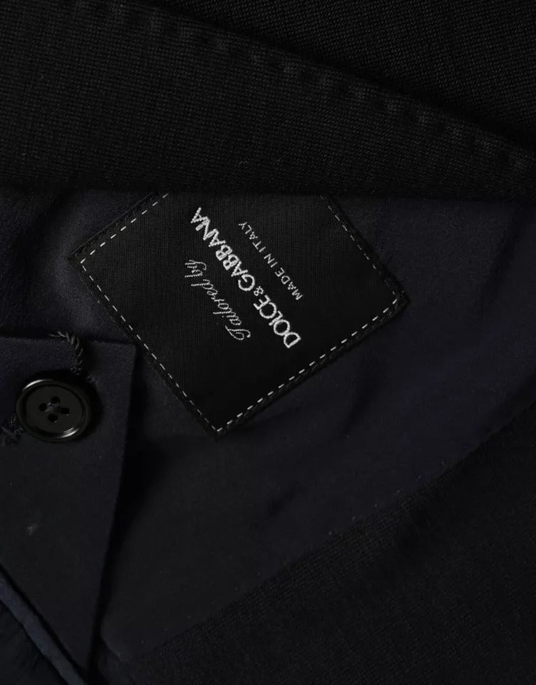 Blazer de abrigo de lana azul con muescas de un solo pecho Dolce & Gabbana