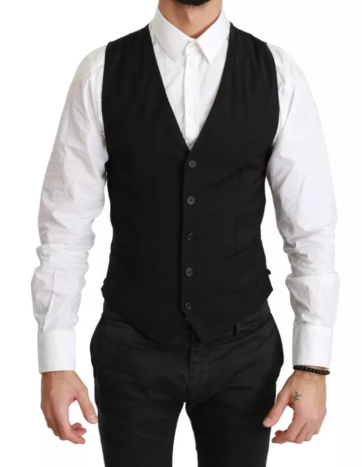 Dolce & Gabbana Chaleco negro liso entallado STAFF
