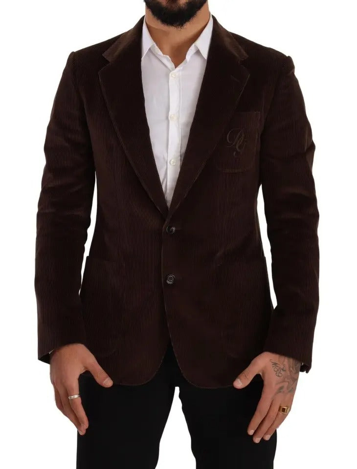Abrigo Blazer Dolce & Gabbana de Pana Marrón de Corte Entallado con Logo DG