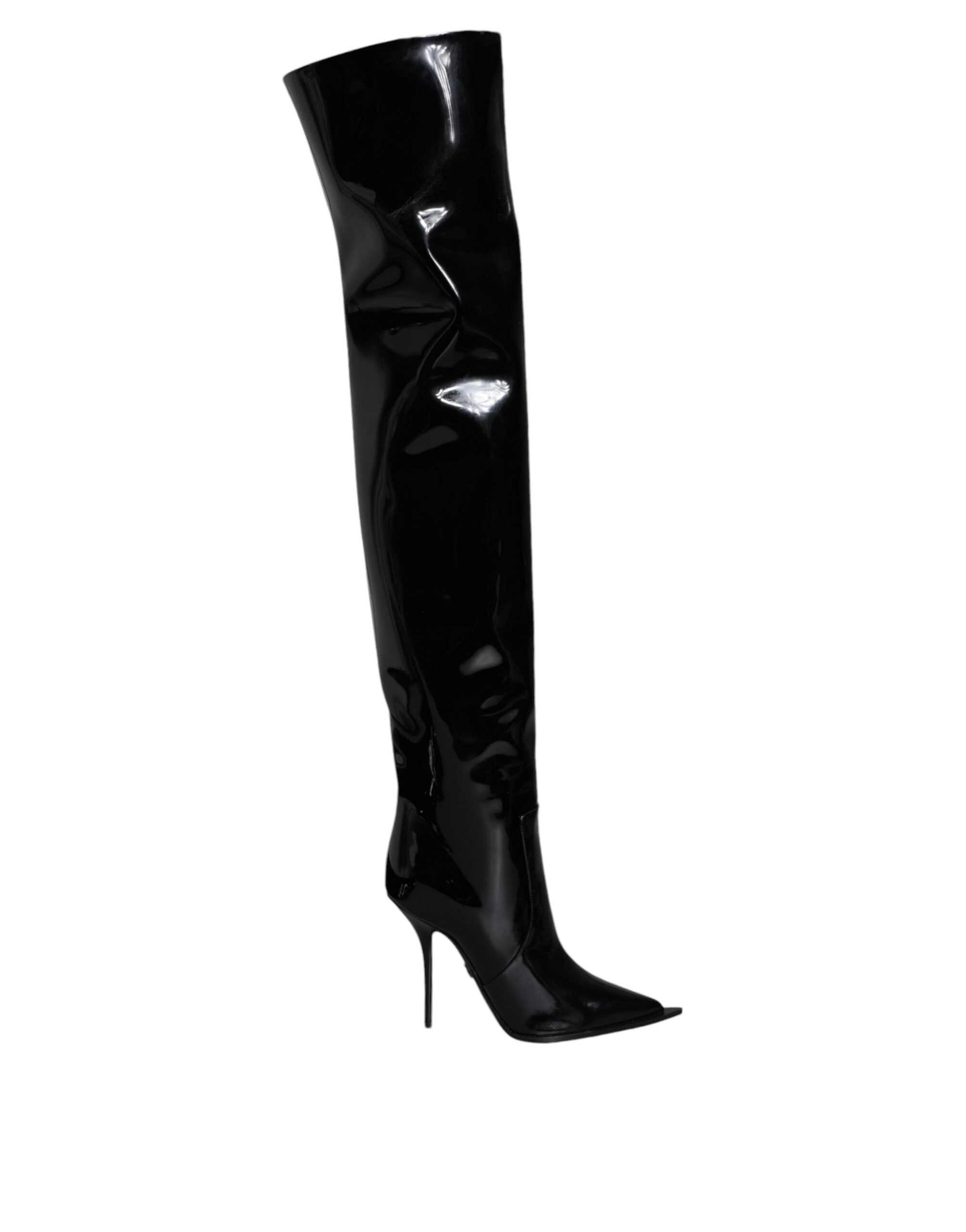 Botas hasta la rodilla de charol negro Dolce & Gabbana