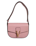 Bolso de hombro cruzado Versace de cuero de becerro granulado rosa con logotipo