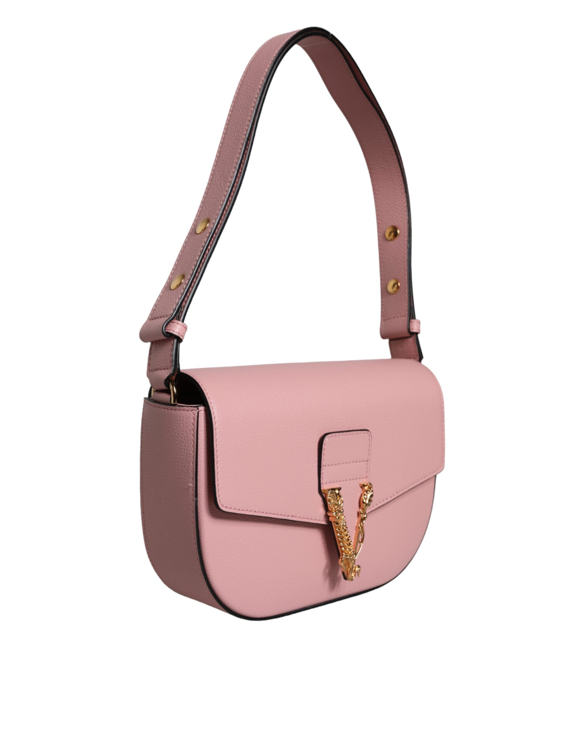 Bolso de hombro cruzado Versace de cuero de becerro granulado rosa con logotipo