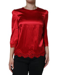 Blusa de satén rojo con encaje y cuello redondo de Dolce & Gabbana