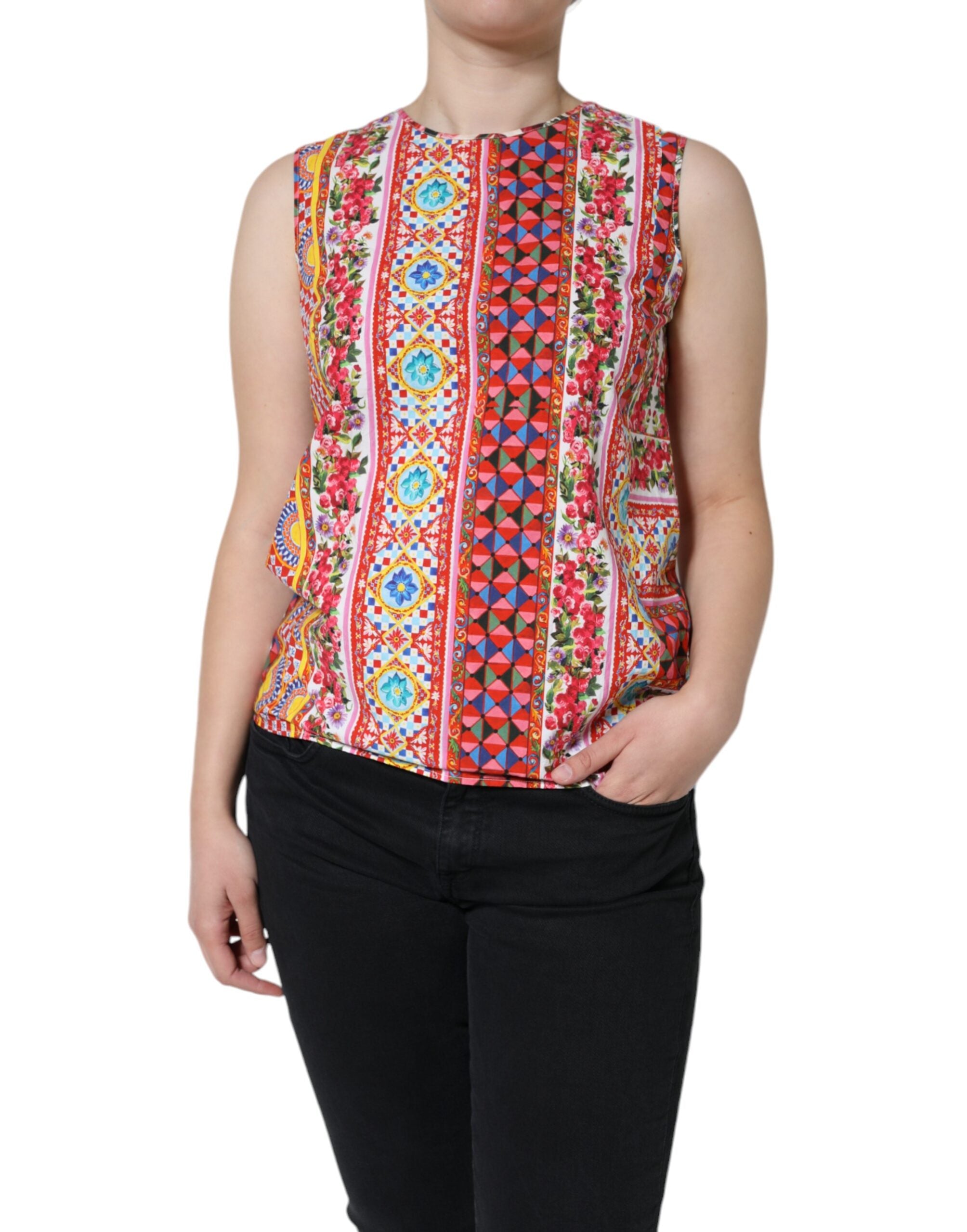Top sin mangas Dolce & Gabbana Carretto floral de algodón multicolor