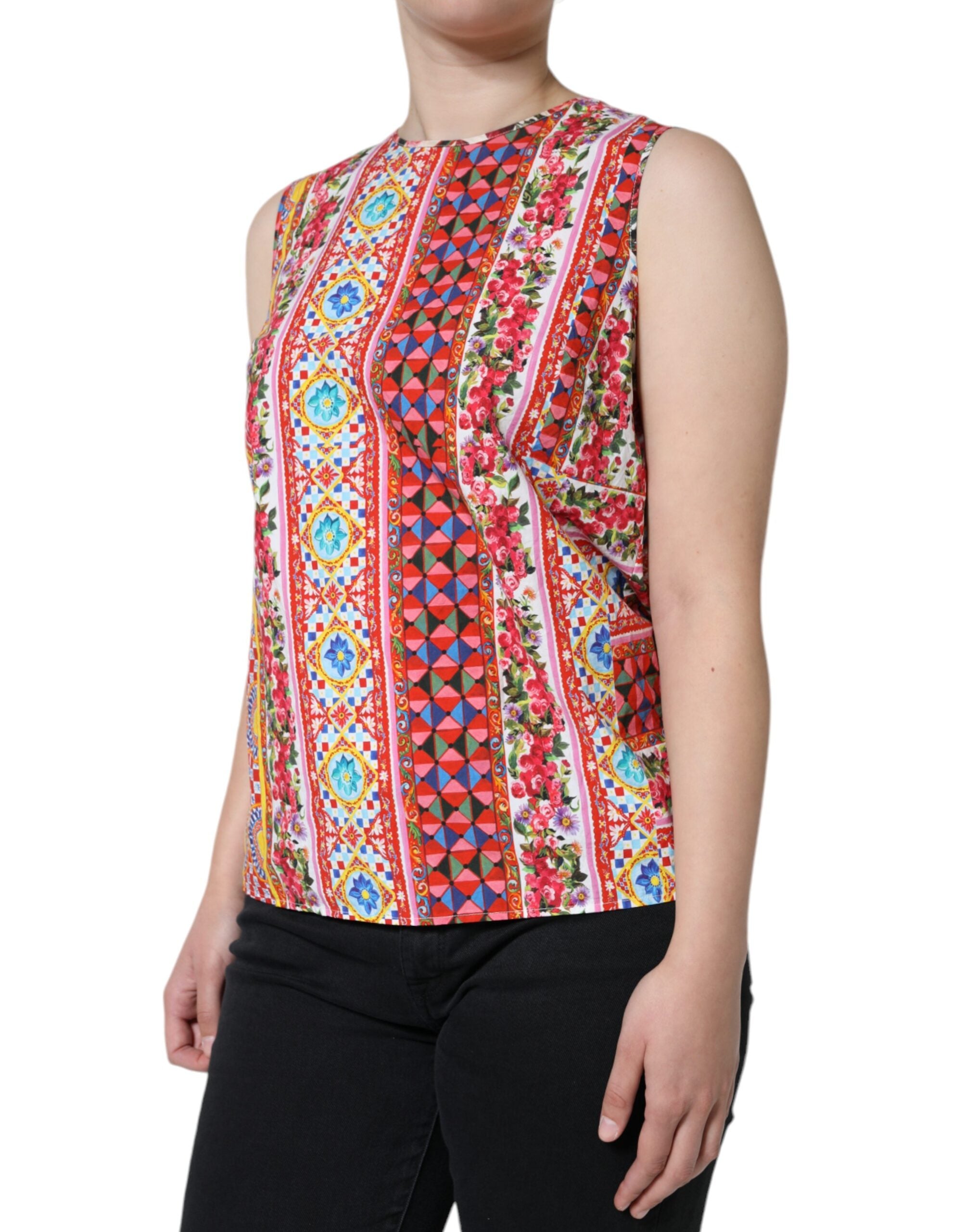 Top sin mangas Dolce & Gabbana Carretto floral de algodón multicolor