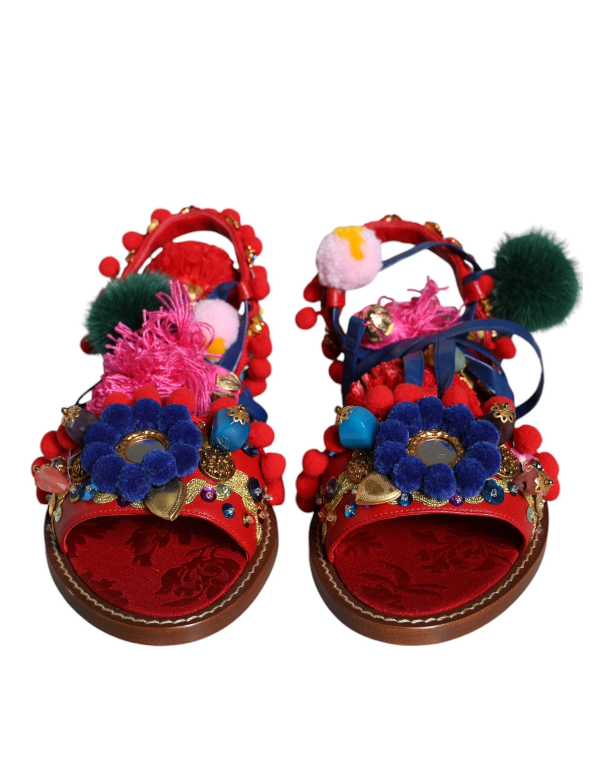 Zapatos Sandalias Dolce & Gabbana Multicolor con Pompones y Pelo