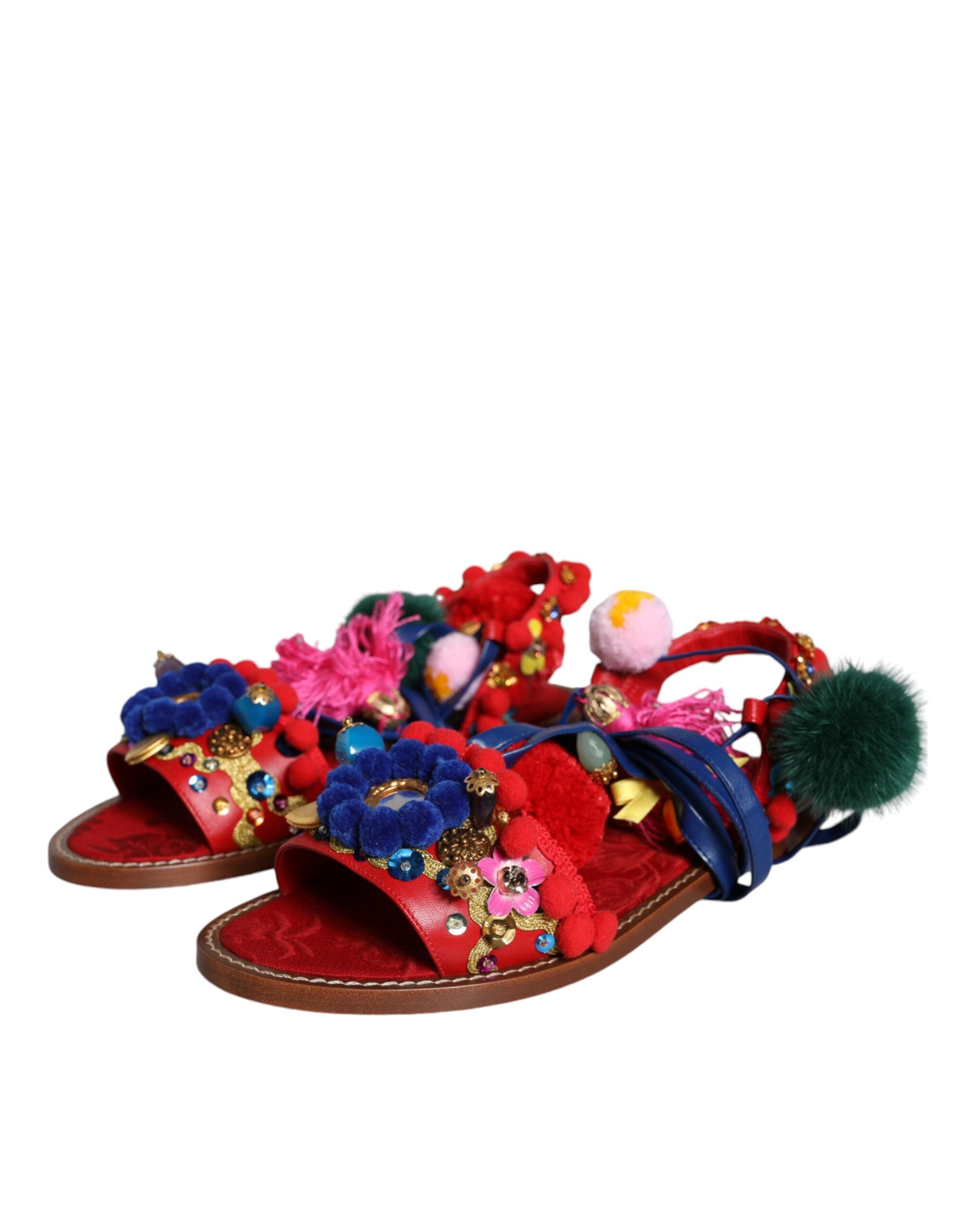 Zapatos Sandalias Dolce & Gabbana Multicolor con Pompones y Pelo