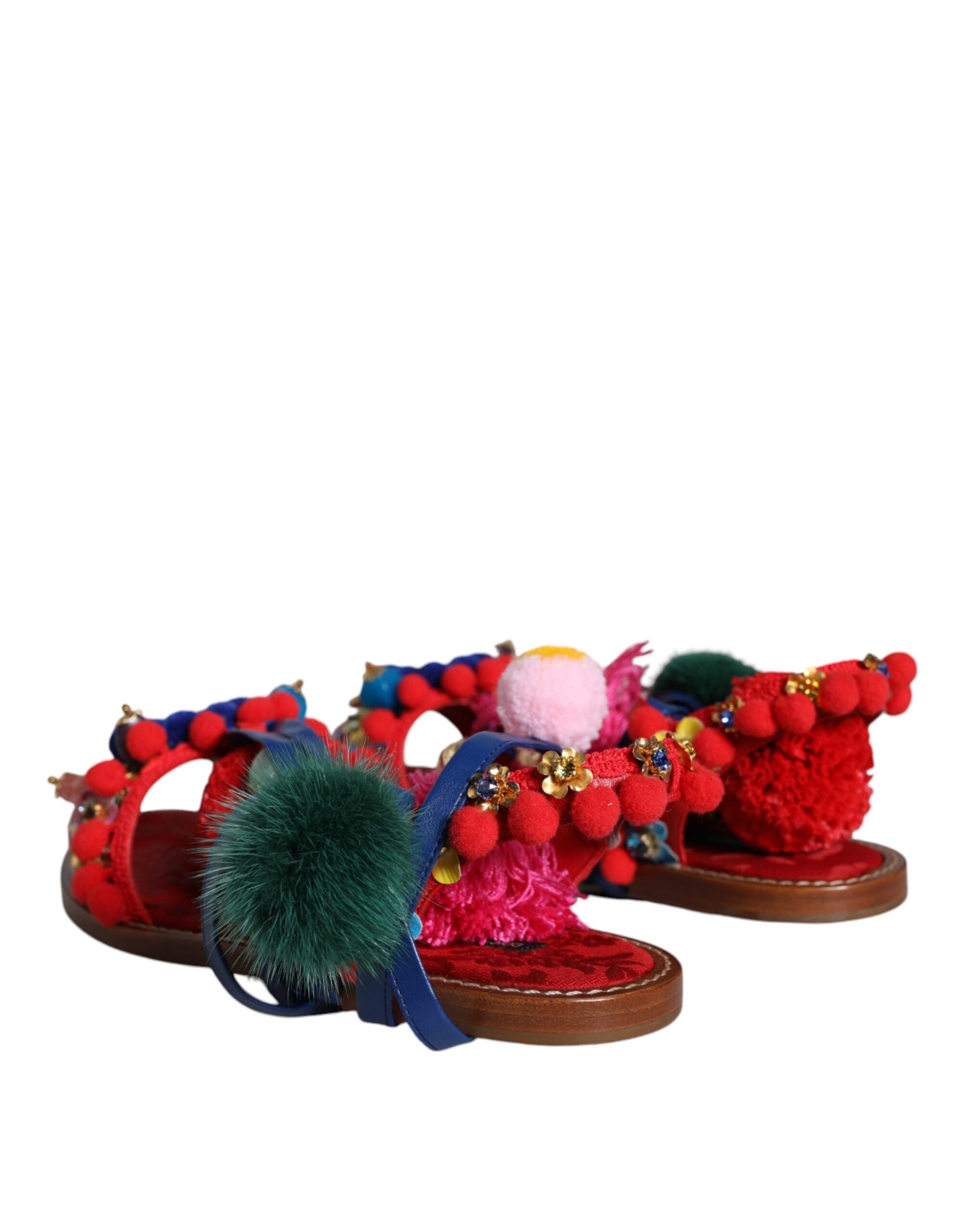 Zapatos Sandalias Dolce & Gabbana Multicolor con Pompones y Pelo