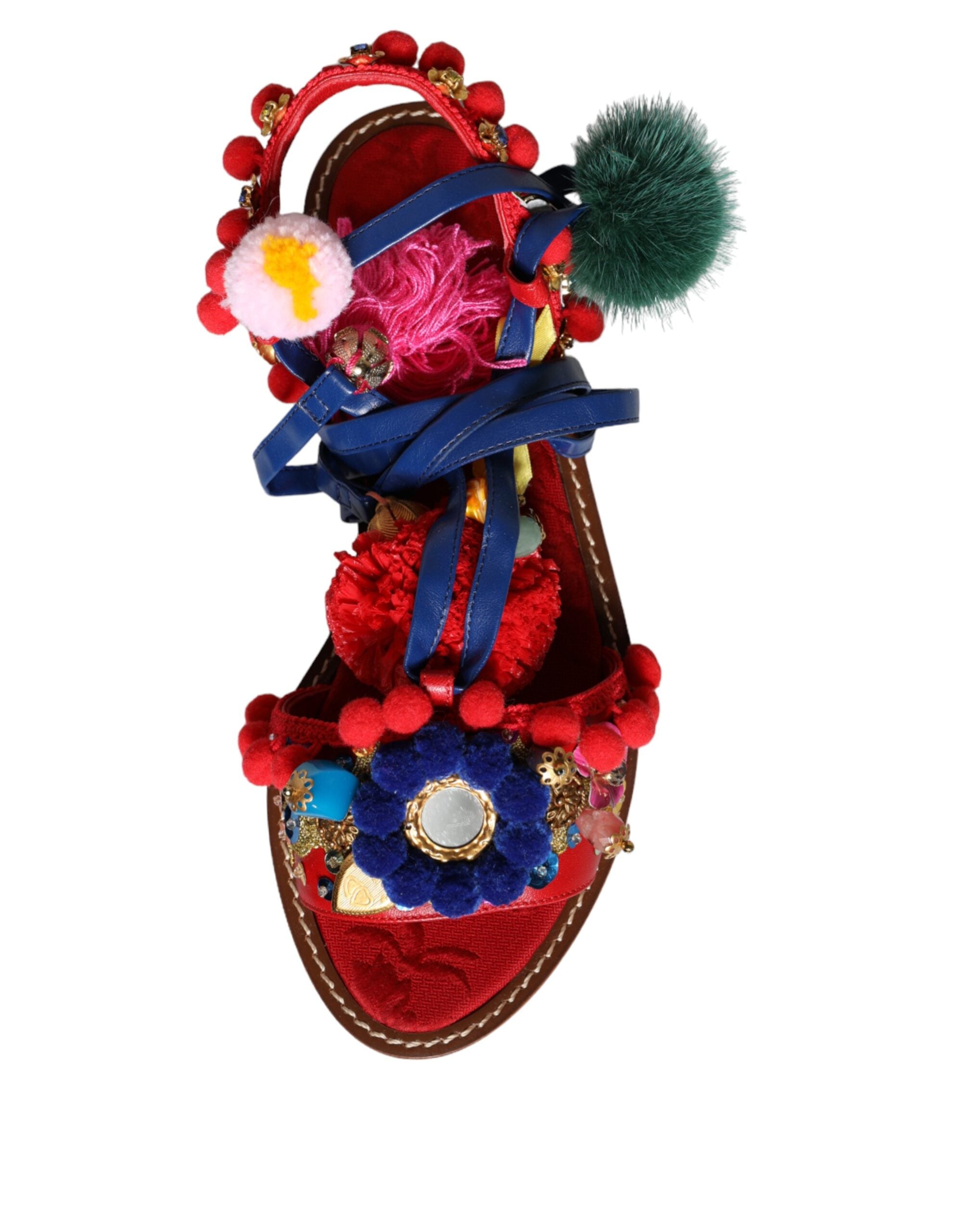 Zapatos Sandalias Dolce & Gabbana Multicolor con Pompones y Pelo