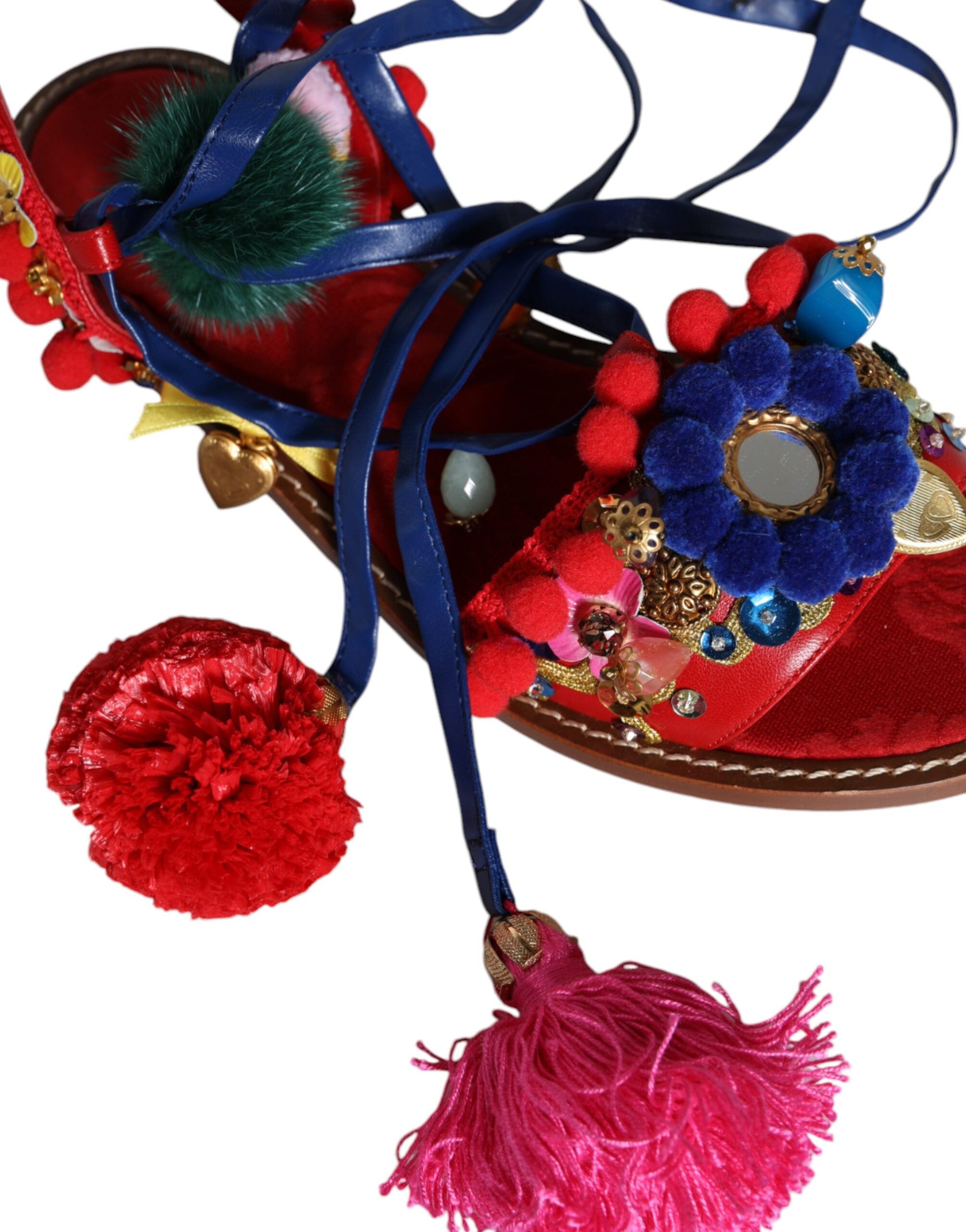 Zapatos Sandalias Dolce & Gabbana Multicolor con Pompones y Pelo
