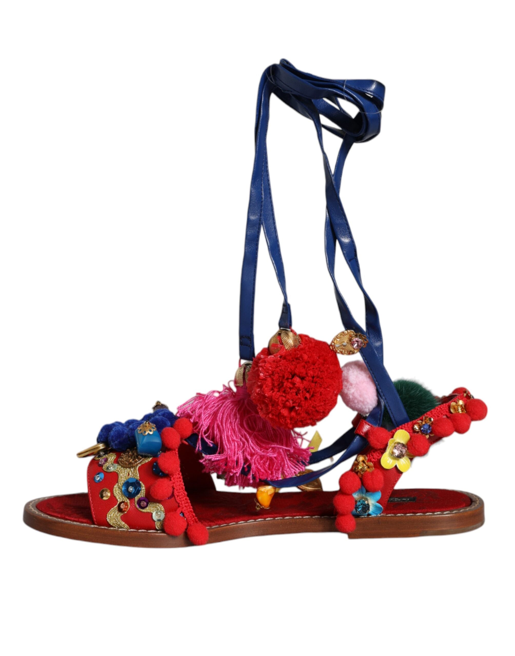 Zapatos Sandalias Dolce & Gabbana Multicolor con Pompones y Pelo