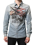 Camisa de manga larga de algodón vaquero estampado azul claro de John Galliano