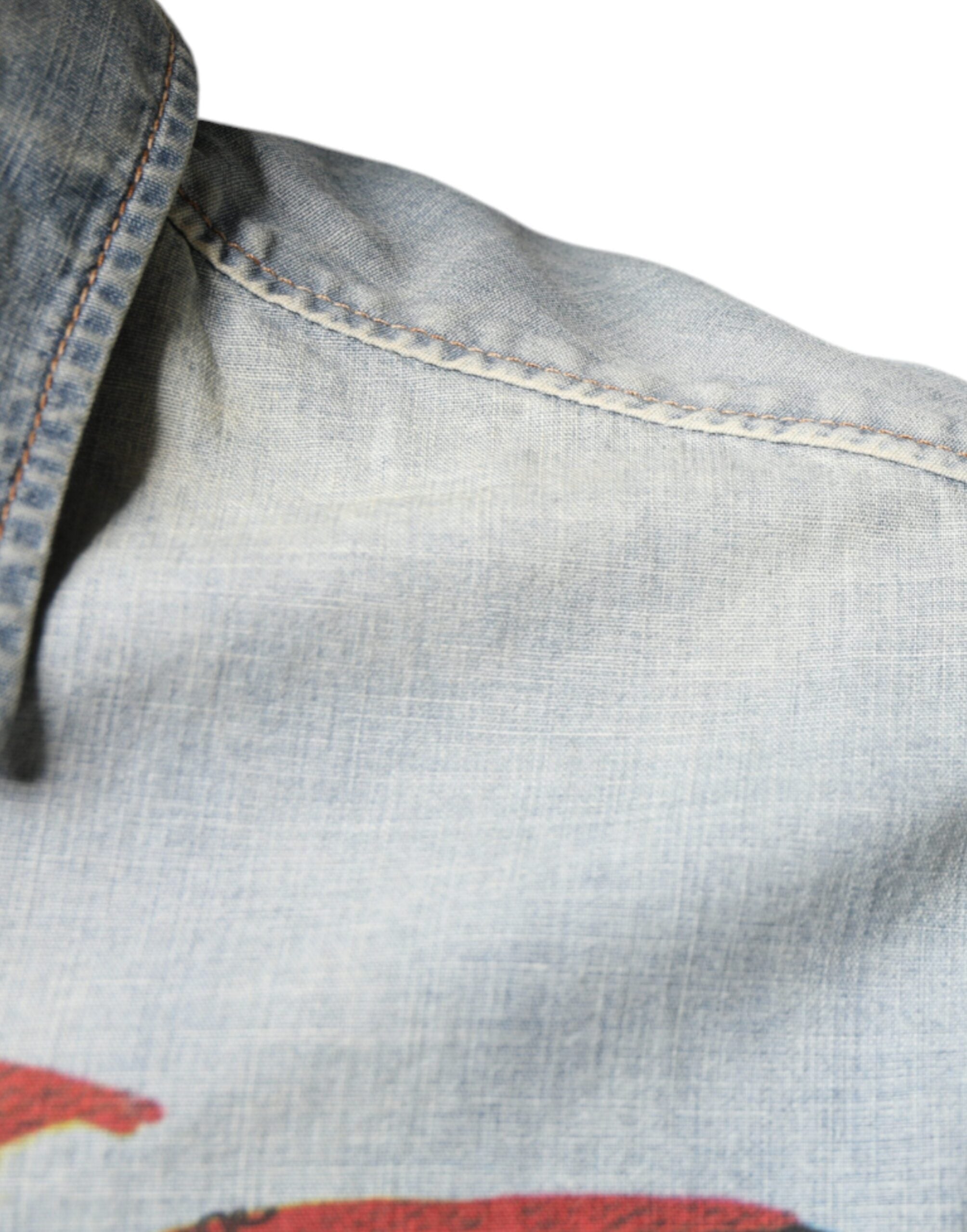 Camisa de manga larga de algodón vaquero estampado azul claro de John Galliano