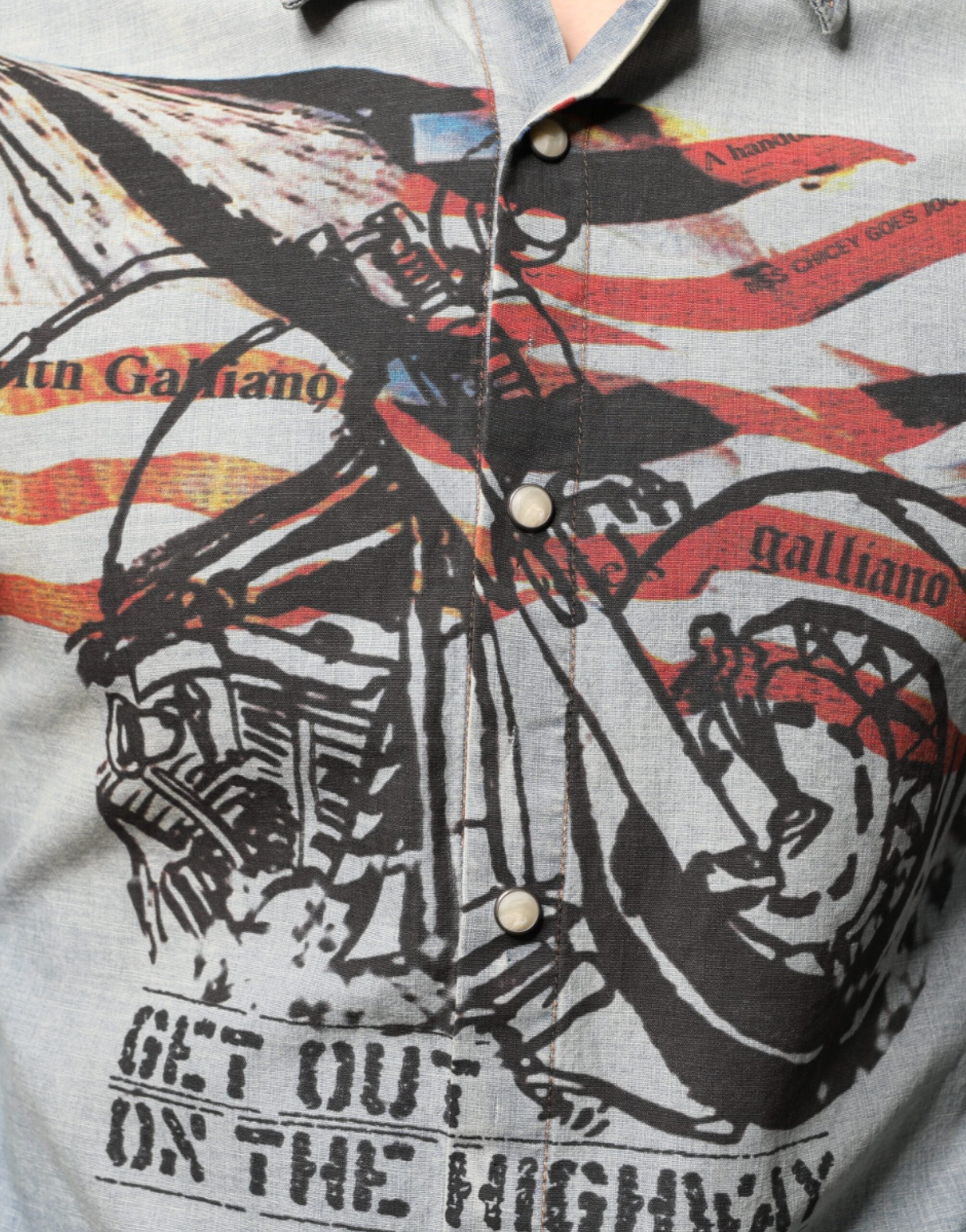 Camisa de manga larga de algodón vaquero estampado azul claro de John Galliano