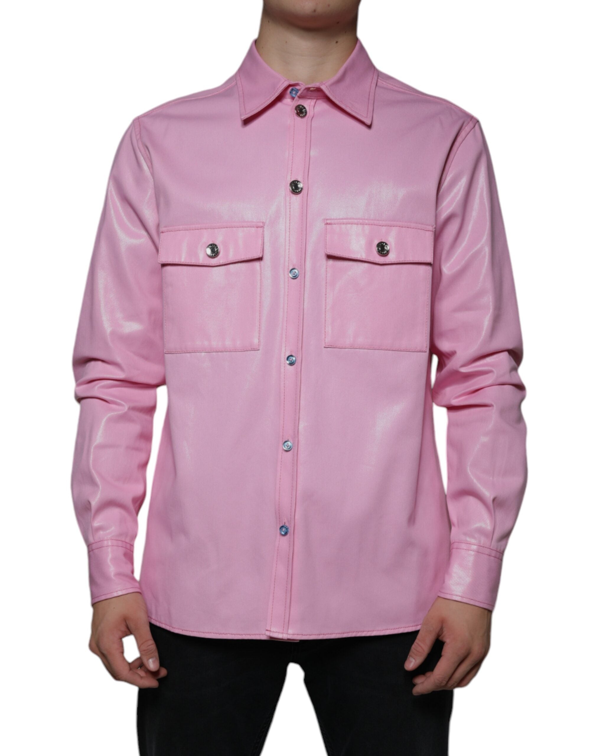 Camisa abotonada con cuello de algodón rosa Dolce & Gabbana