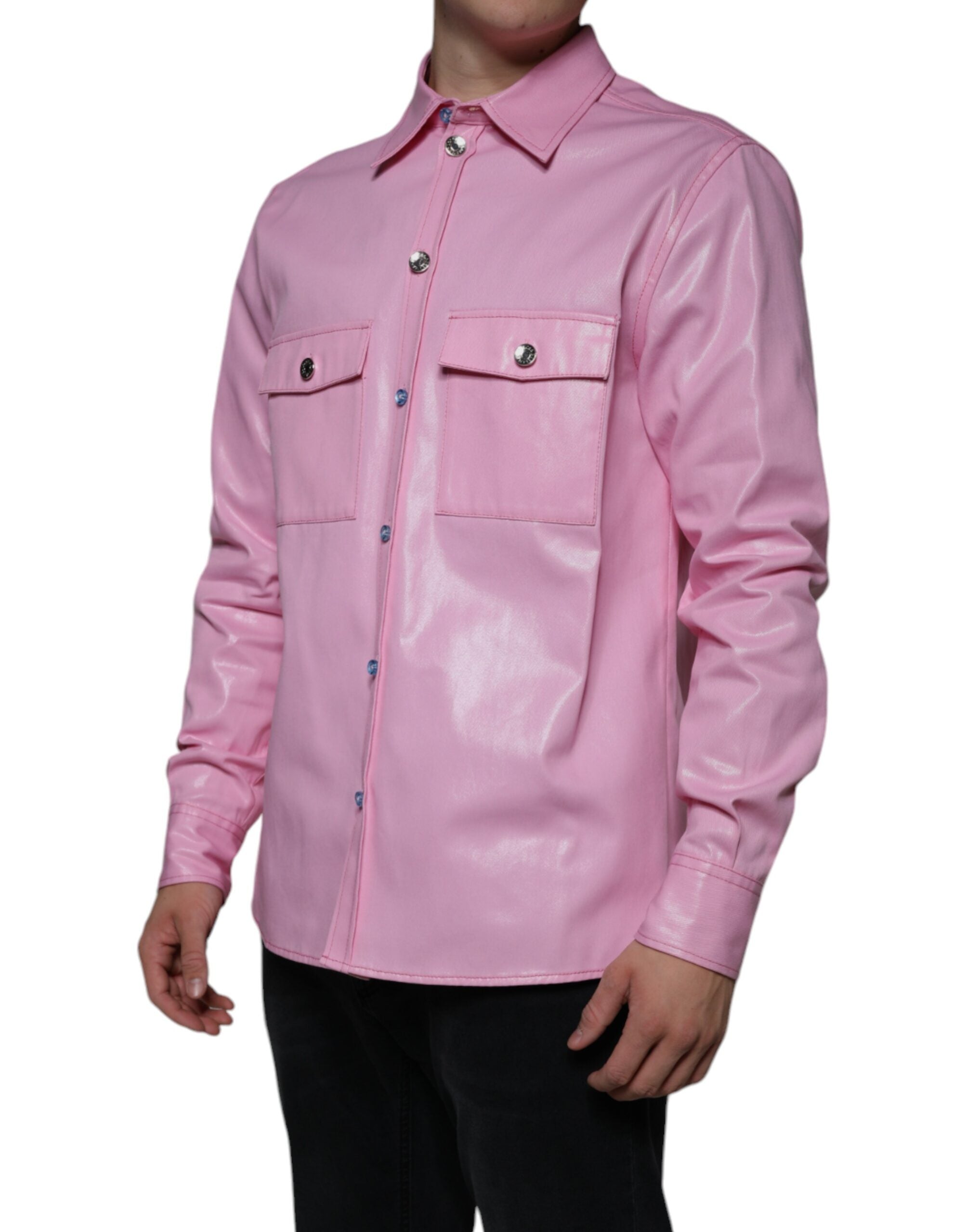 Camisa abotonada con cuello de algodón rosa Dolce & Gabbana