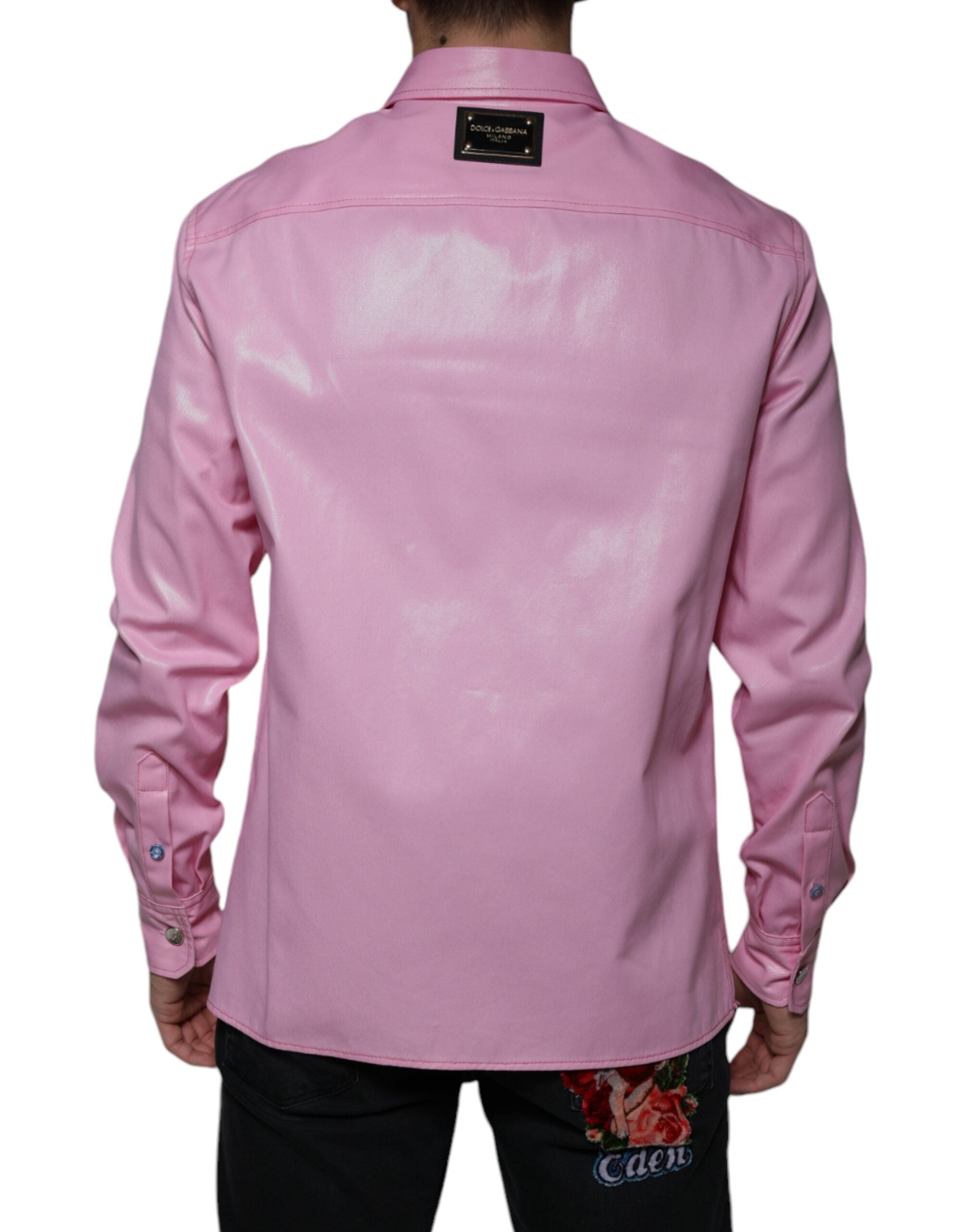 Camisa abotonada con cuello de algodón rosa Dolce & Gabbana