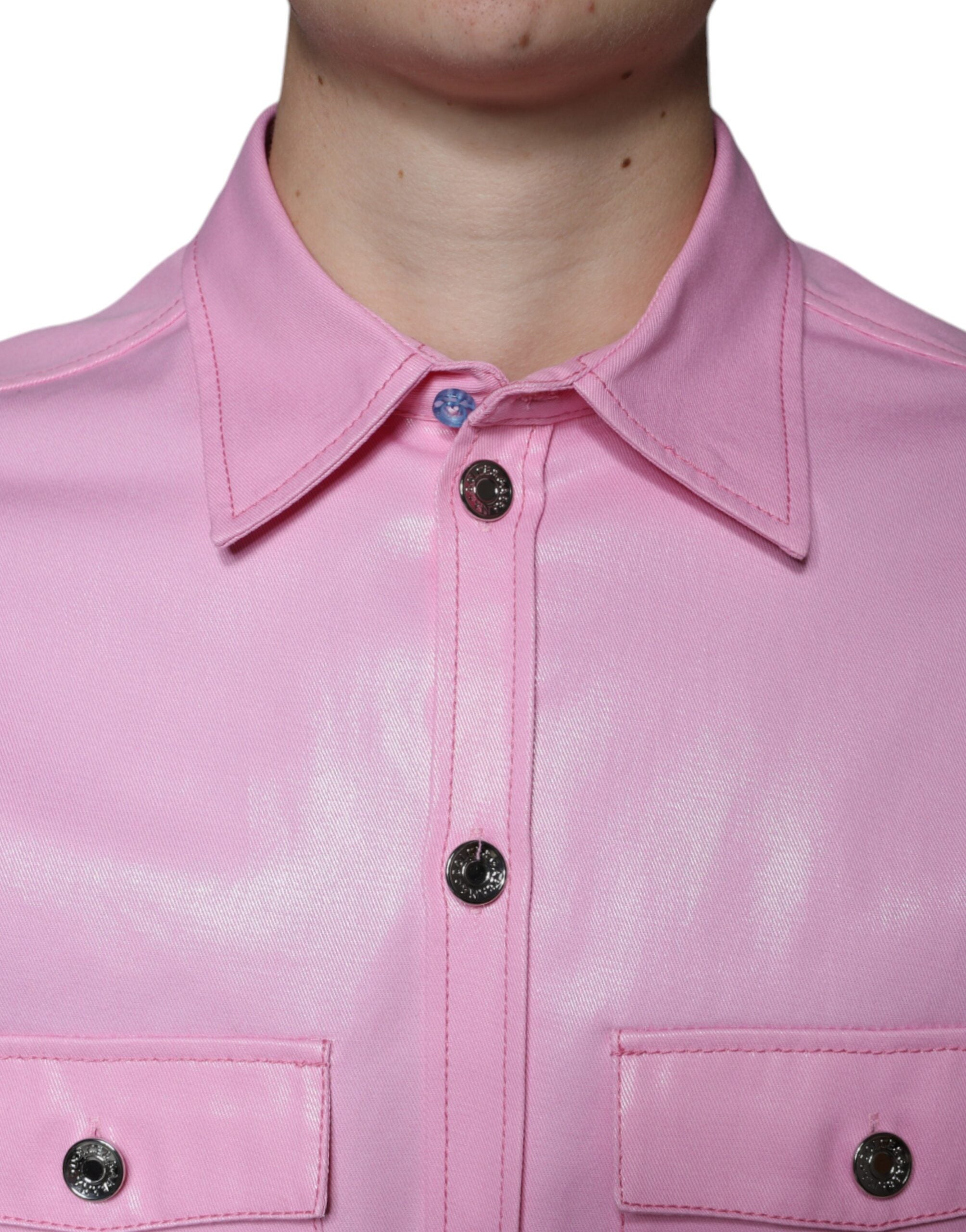 Camisa abotonada con cuello de algodón rosa Dolce & Gabbana