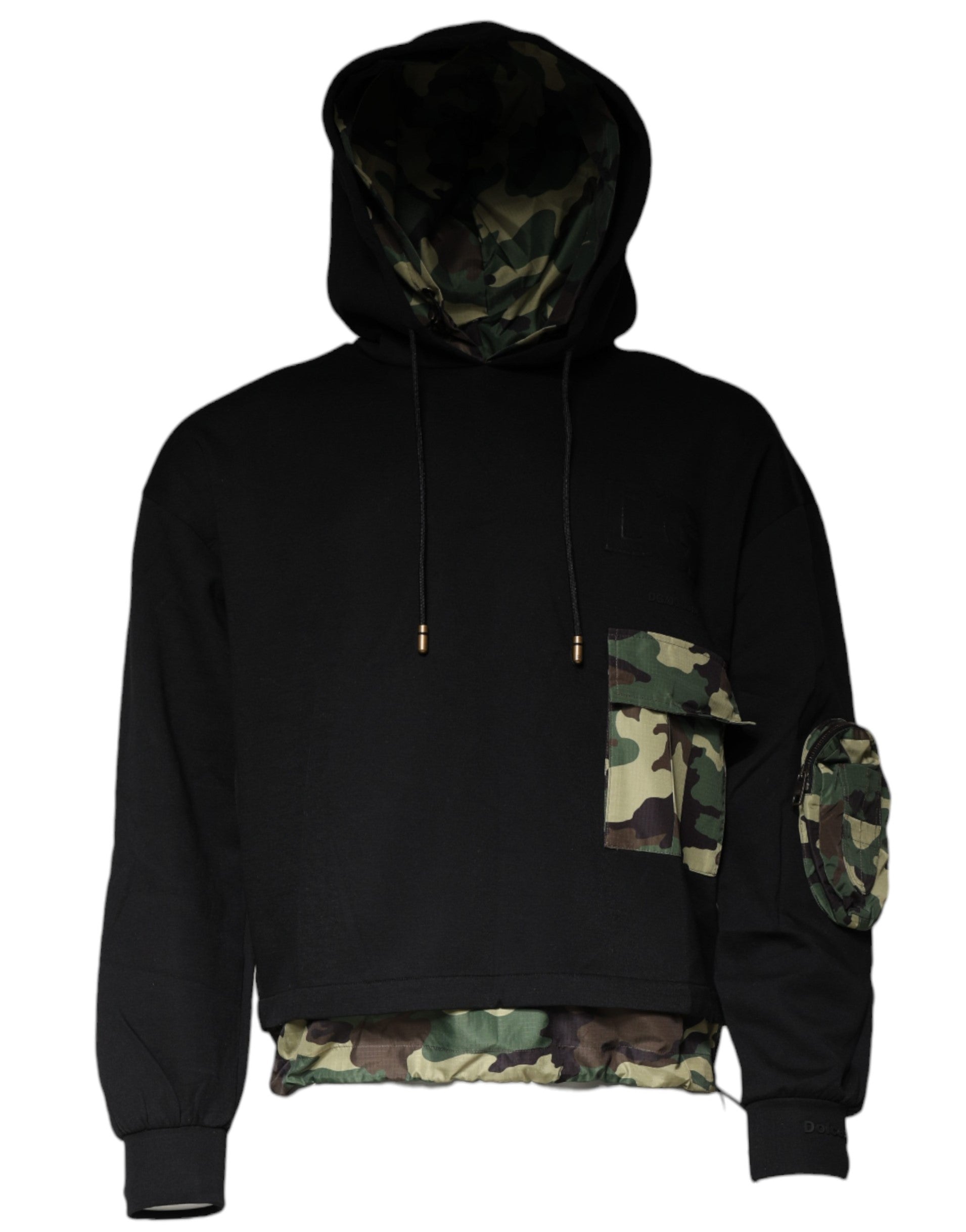 Sudadera con capucha y bolsillo de algodón negra Dolce & Gabbana