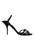 Dolce & Gabbana Black Leather Crystal Bow KEIRA Sandals Shoes