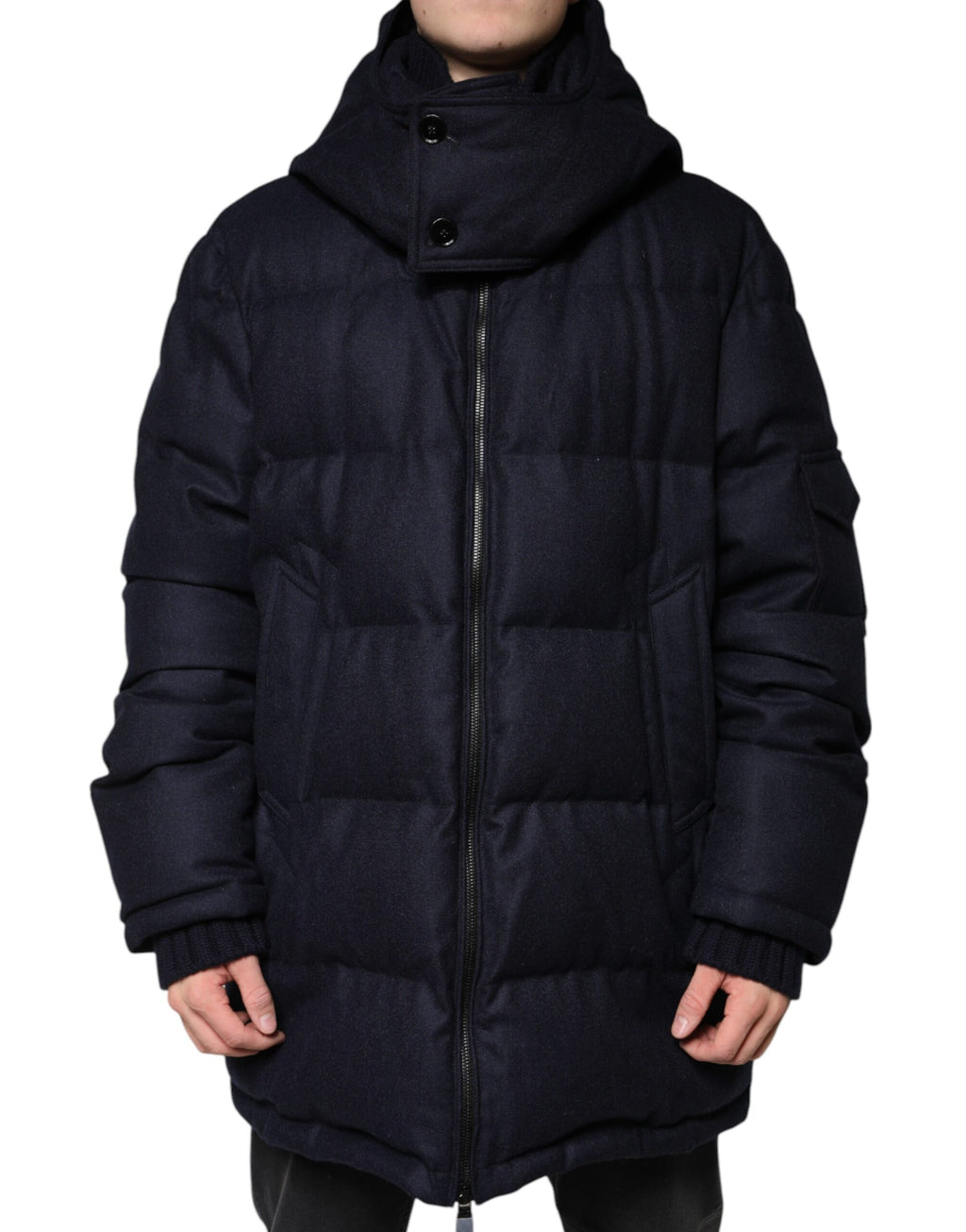 Dolce & Gabbana Chaqueta de plumón con capucha de nailon negra para hombre