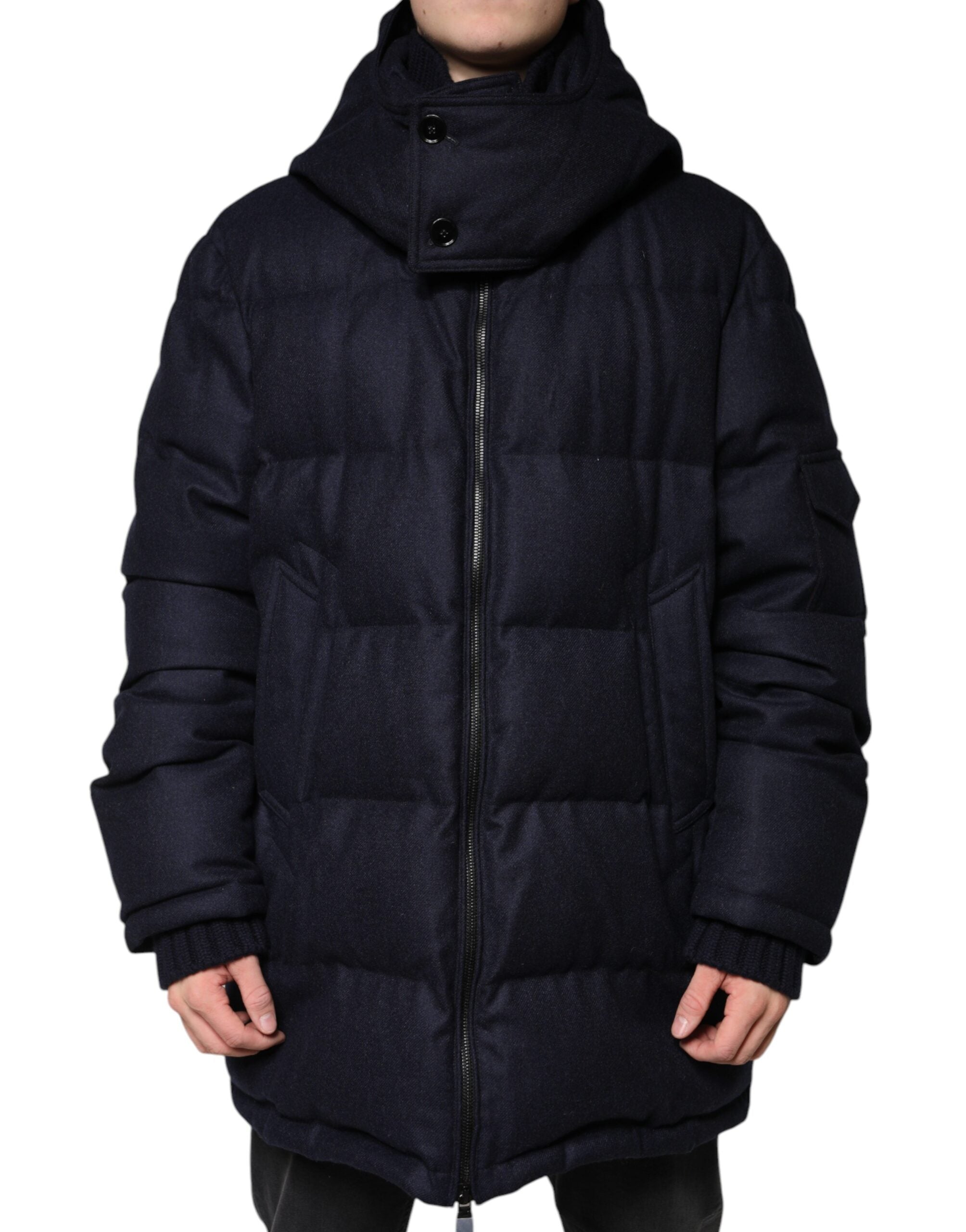 Dolce & Gabbana Chaqueta de plumón con capucha de nailon negra para hombre