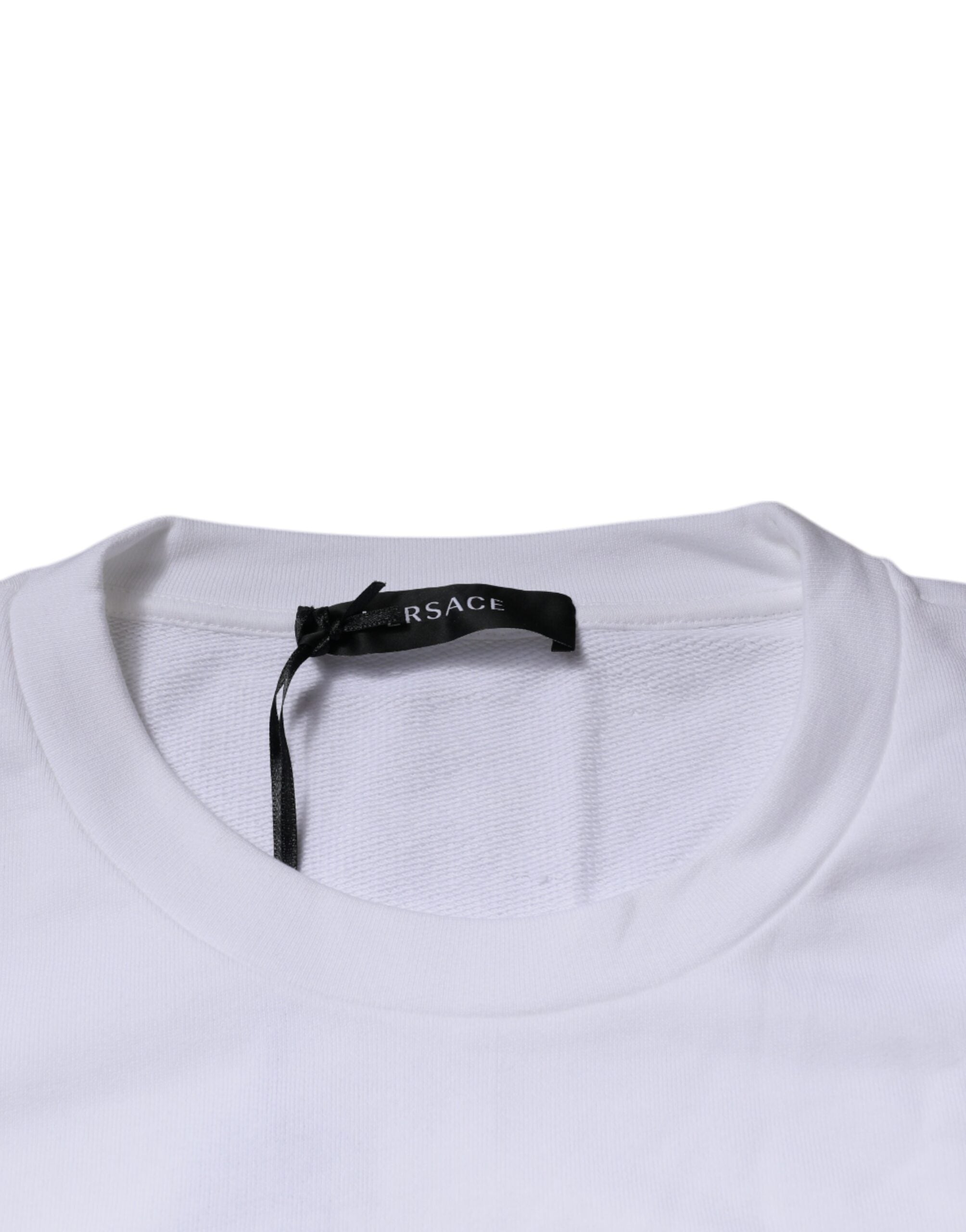 Suéter de punto con cuello redondo y Medusa bordada en blanco de Versace