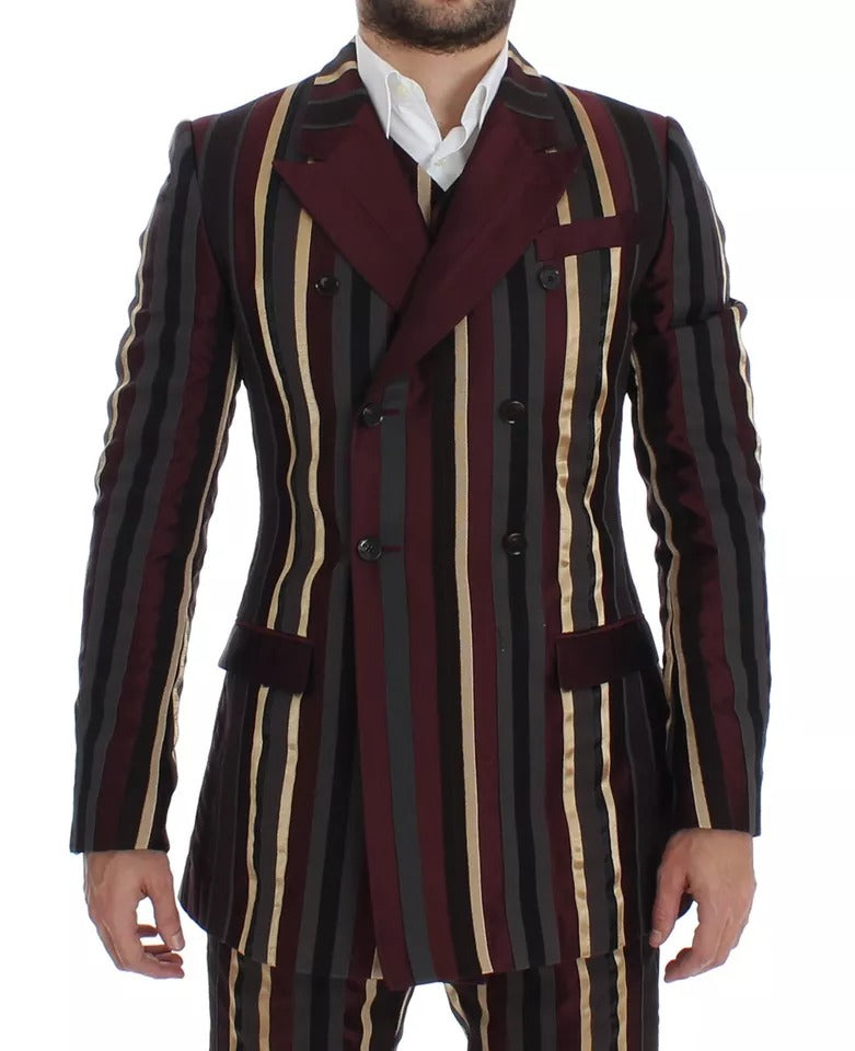 Traje de chaleco entallado de 3 piezas a rayas multicolor de Dolce & Gabbana para pasarela