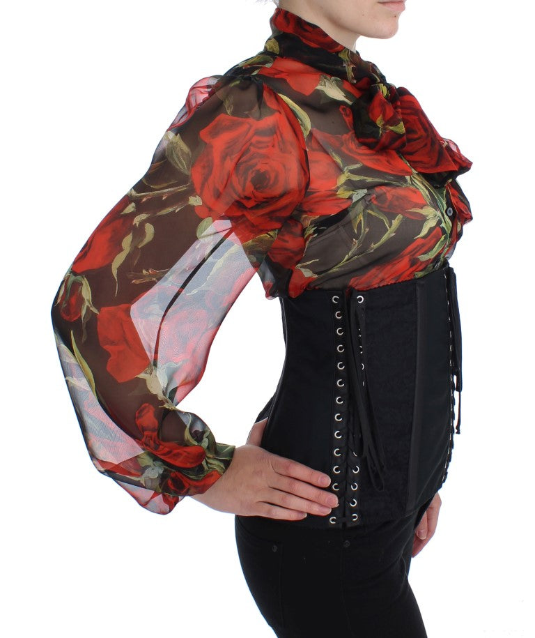 Dolce & Gabbana Elegant Black Floral Brocade Corset Belt
