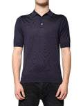 Polo de manga corta con cuello de seda azul Dolce & Gabbana