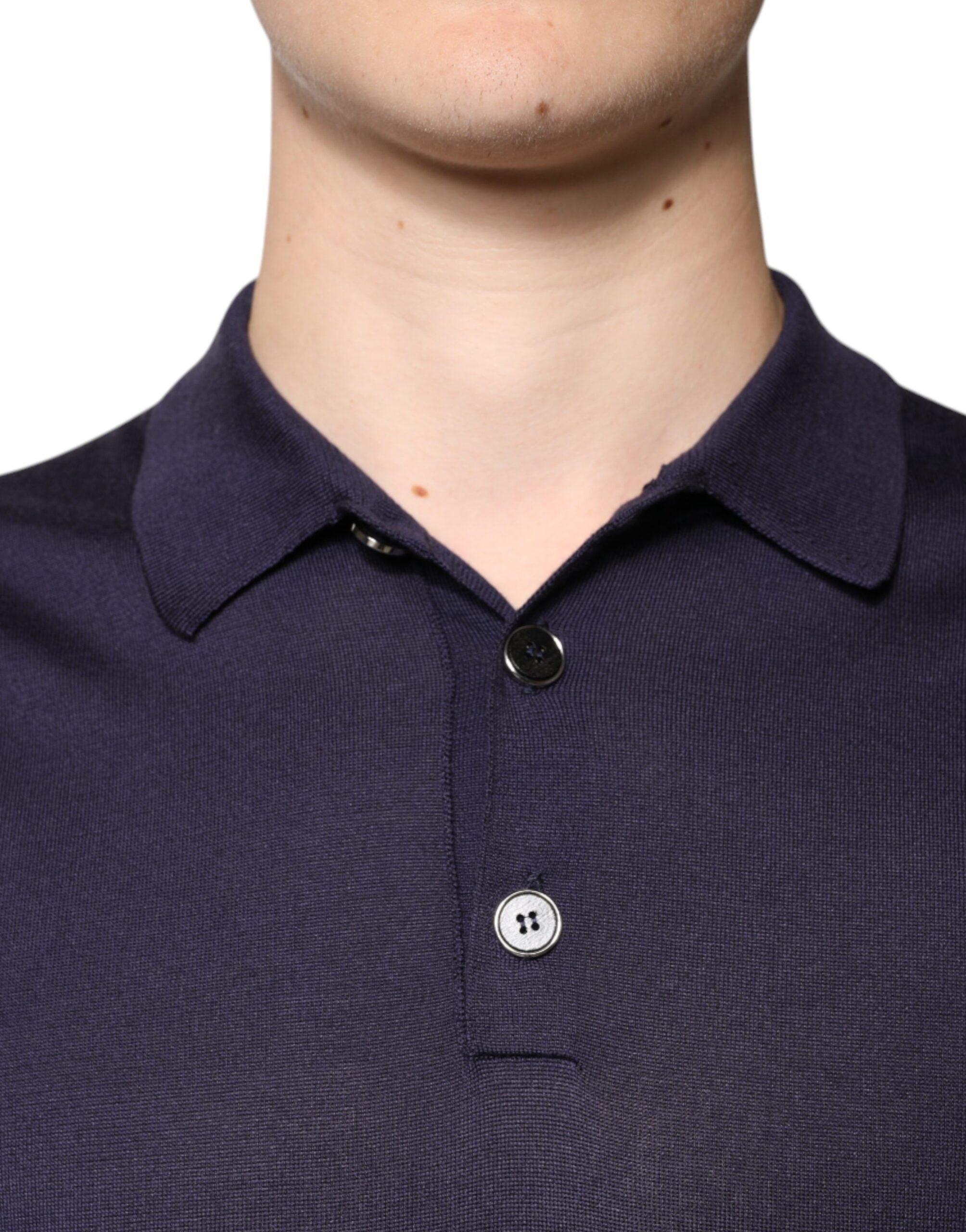 Polo de manga corta con cuello de seda azul Dolce & Gabbana