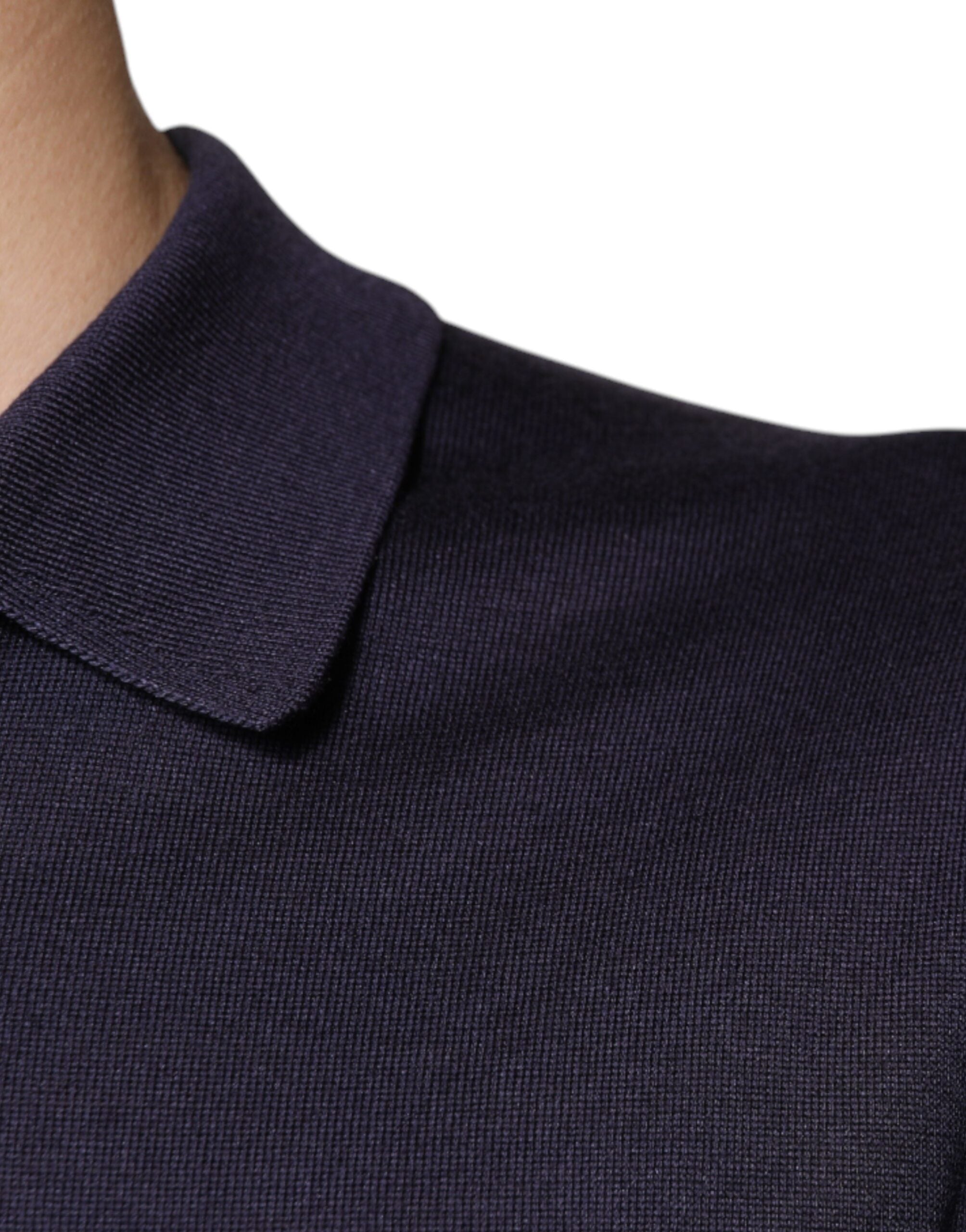 Polo de manga corta con cuello de seda azul Dolce & Gabbana