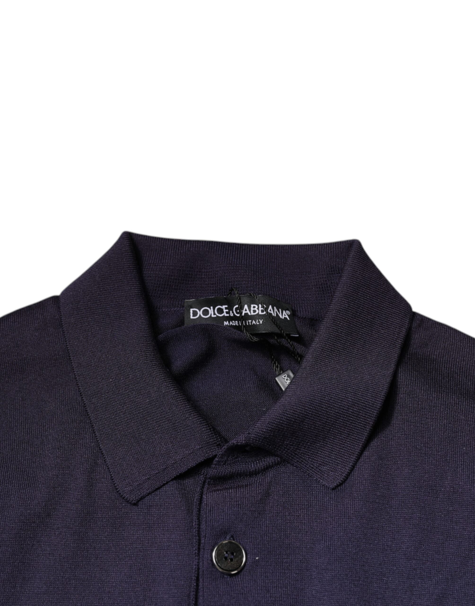 Polo de manga corta con cuello de seda azul Dolce & Gabbana