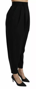 Dolce & Gabbana Pantalones negros de lana de tiro alto con pinzas en la parte delantera y corte cropped
