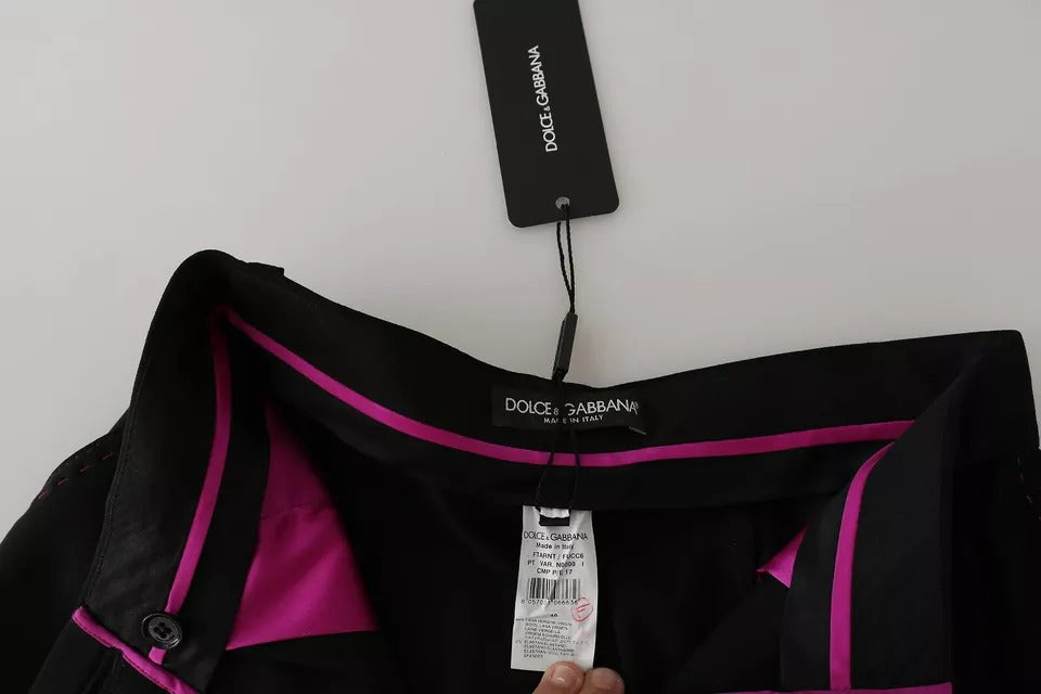 Dolce & Gabbana Pantalones negros de lana de tiro alto con pinzas en la parte delantera y corte cropped
