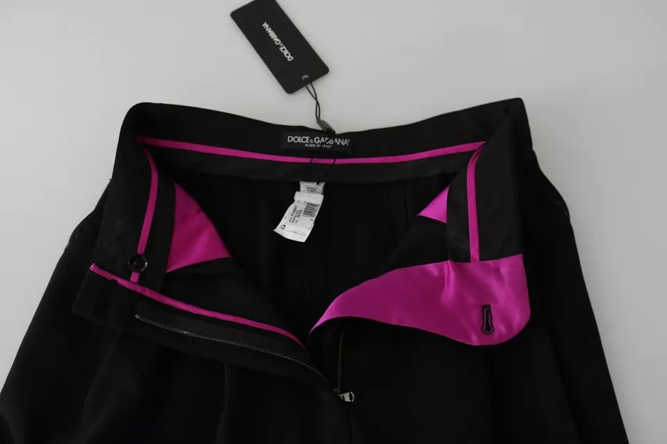 Dolce & Gabbana Pantalones negros de lana de tiro alto con pinzas en la parte delantera y corte cropped