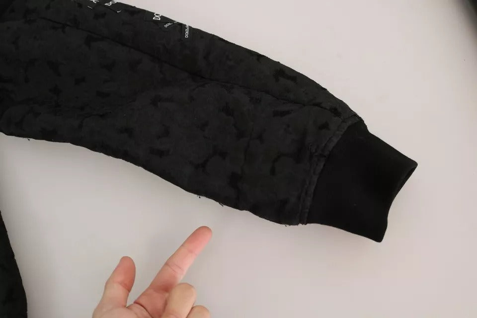 Chaqueta Bomber Dolce & Gabbana Negra con Cremallera Completa y Parche con Logotipo en Brocado