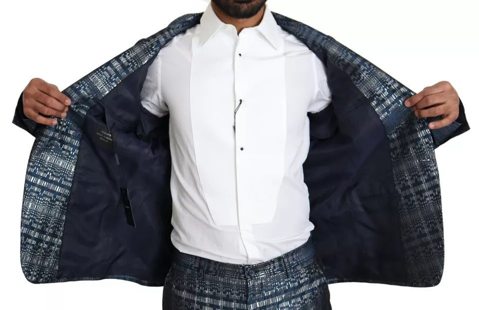 Traje Ajustado Dorado Brillante Azul Plateado de 2 Piezas Dolce & Gabbana