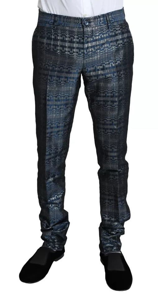Traje Ajustado Dorado Brillante Azul Plateado de 2 Piezas Dolce & Gabbana
