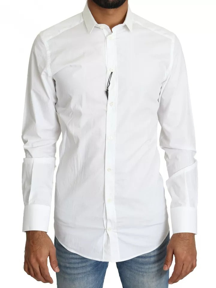 Dolce & Gabbana Camisa de vestir formal de algodón blanco con detalles dorados