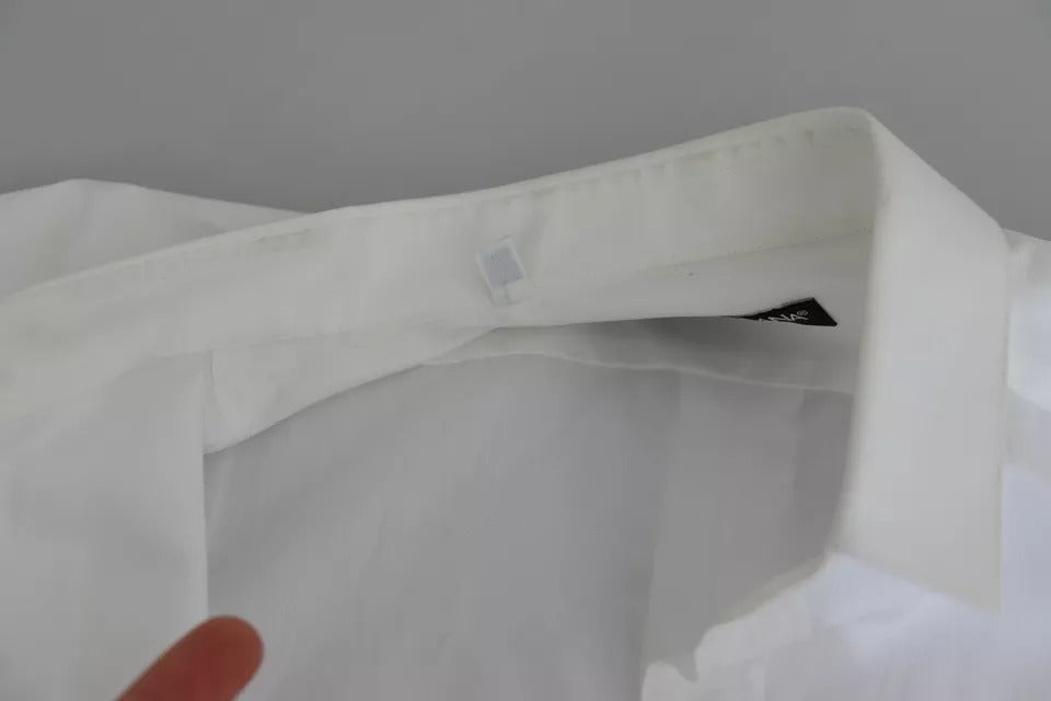 Dolce & Gabbana Camisa de vestir formal de algodón blanco con detalles dorados