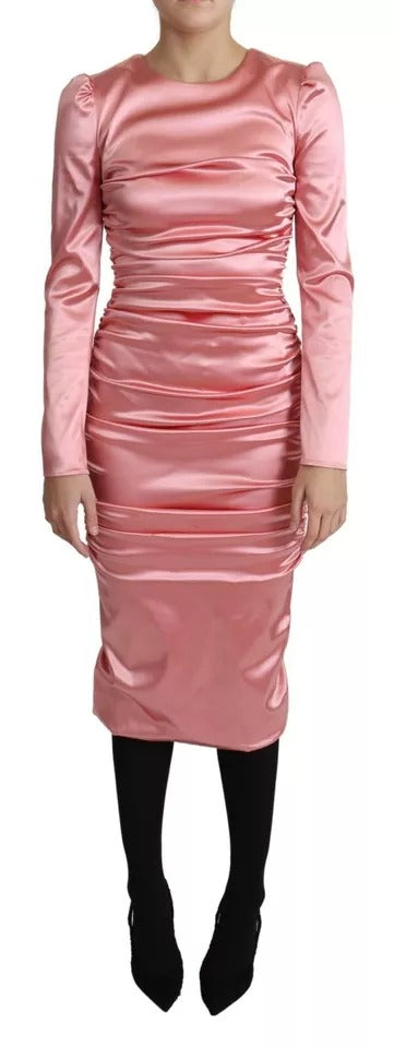 Vestido tubo midi ceñido de manga larga rosa de Dolce & Gabbana